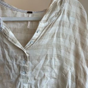 Free People beige flowy checkered, hooded shirt, linen blend — size SMALL